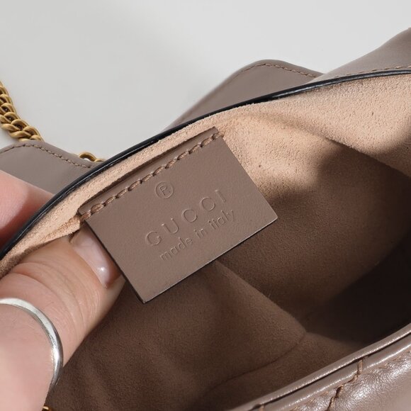 Gucci Mini GG Marmont Matelassé Leather Crossbody Bag in Taupe - Picture 11 of 13